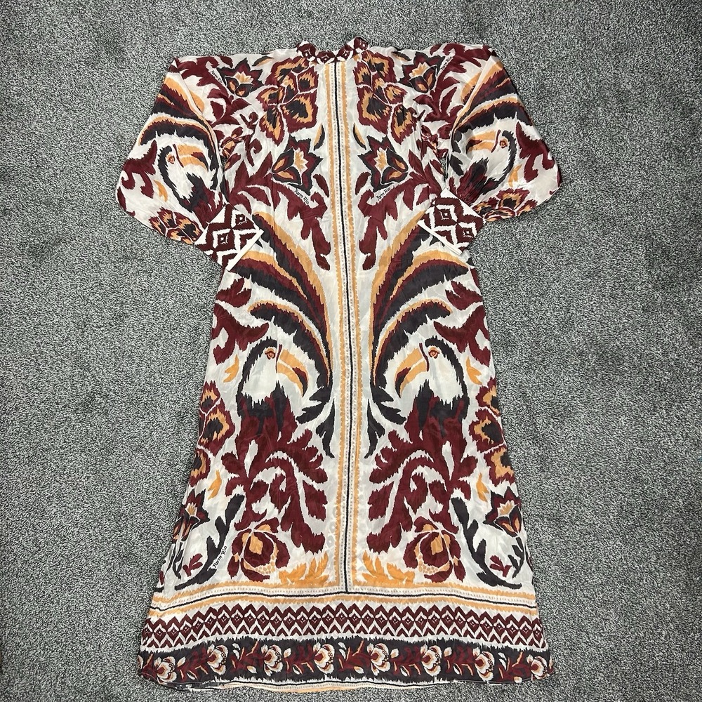 NWOT Farm Rio Cream Toucans Scarf Maxi Dress Womens XS Long Sleeve NO TIE SCARF - Picture 2 of 16